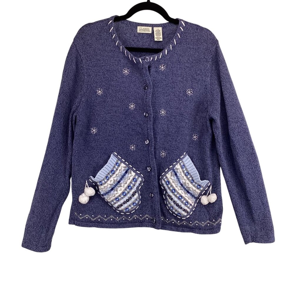 Classic‎ Elements Christmas Holiday Winter Cardigan Sweater Size Large Snowflake